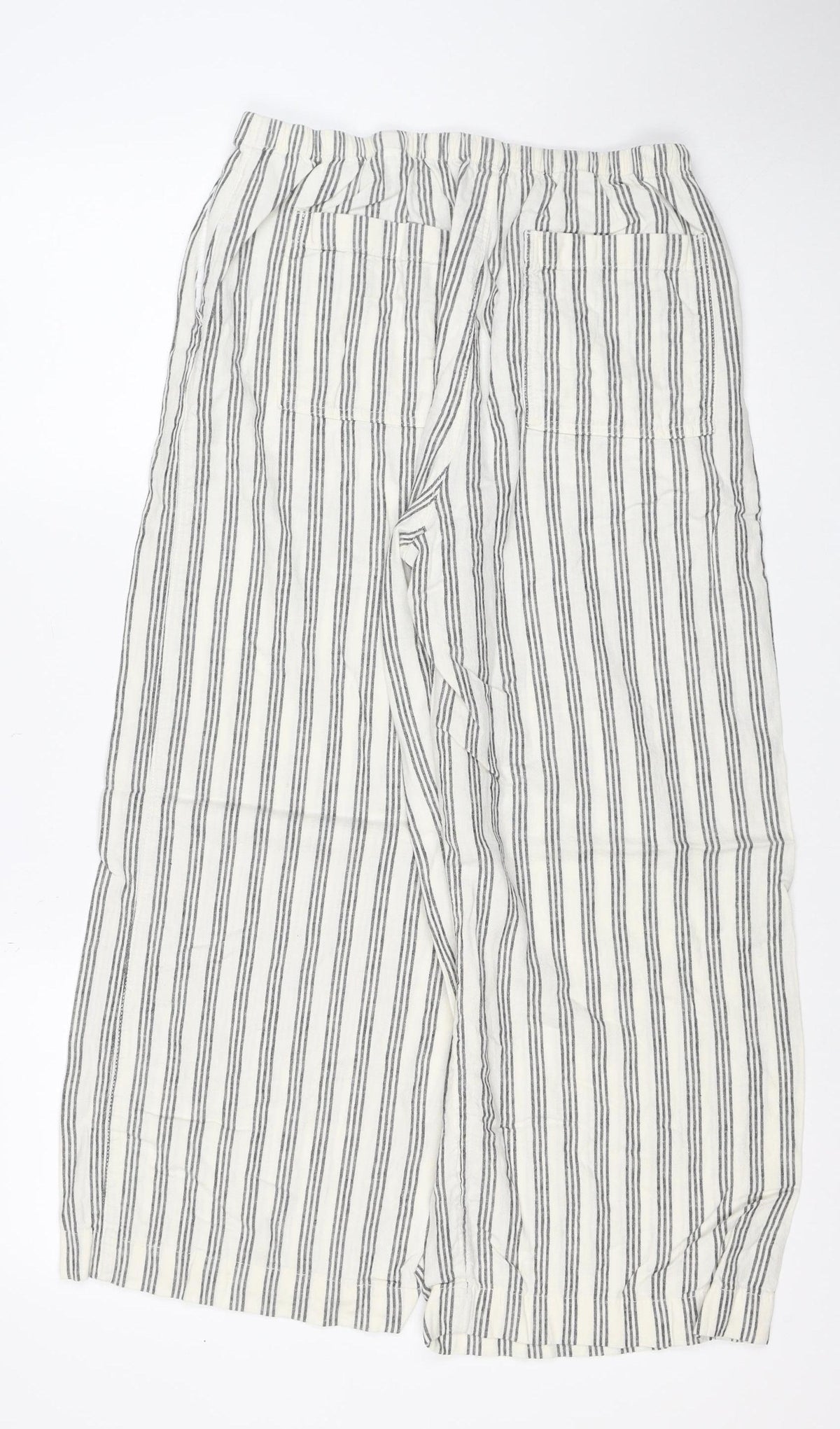 Marks & Spencer Women's White Stripe Linen Wide-Leg Trousers UK 10 Short