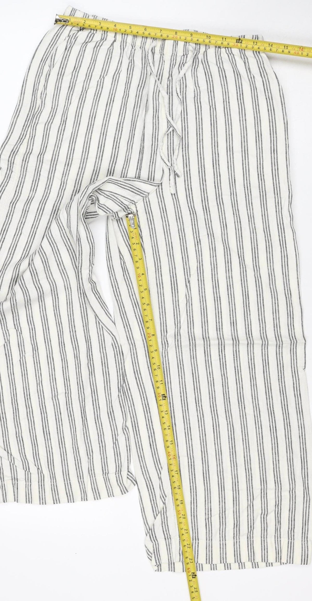 Marks & Spencer Women's White Stripe Linen Wide-Leg Trousers UK 10 Short