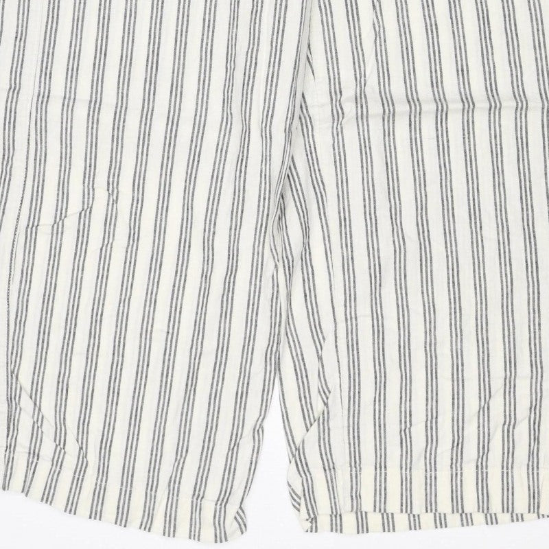 Marks & Spencer Women's White Stripe Linen Wide-Leg Trousers UK 10 Short
