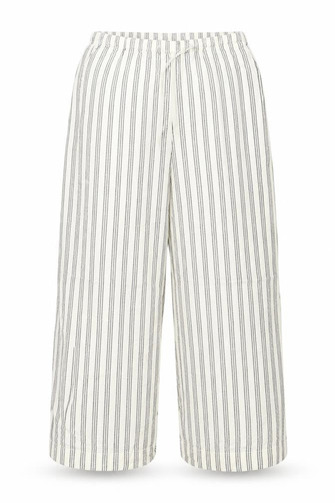 Marks & Spencer Women's White Stripe Linen Wide-Leg Trousers UK 10 Short