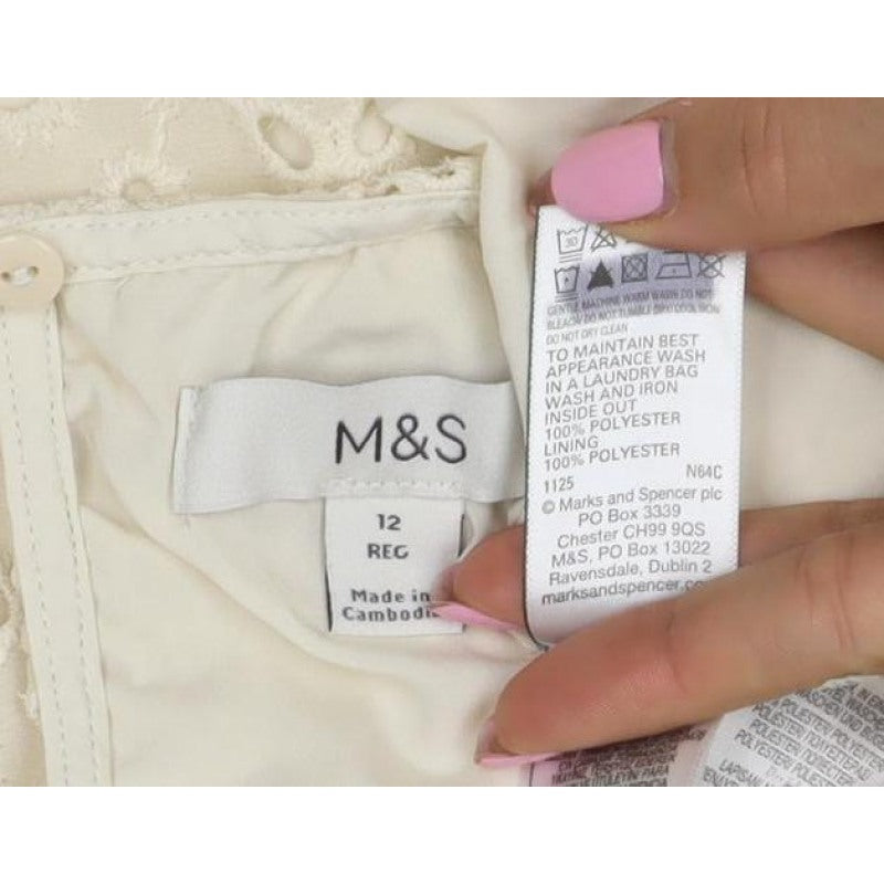 M&S Womens Ivory Size 12 Midi Shift Dress Floral Ruffle Wedding
