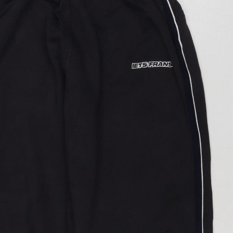 lets frans Women Black S Jogger Track Pants Cotton Side Stripe