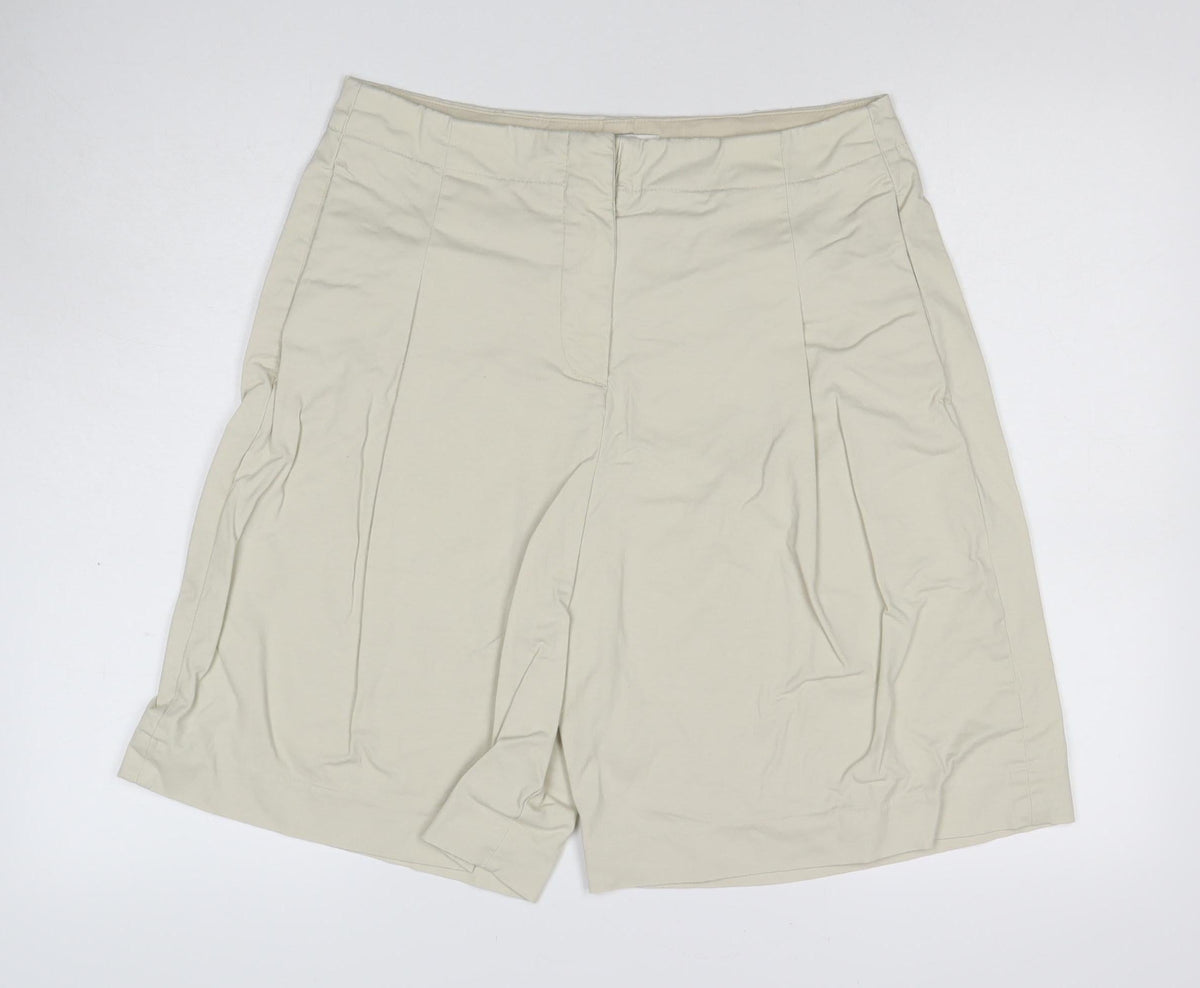 Marks and Spencer Women Beige Size 14 Cotton Stretch Bermuda Shorts