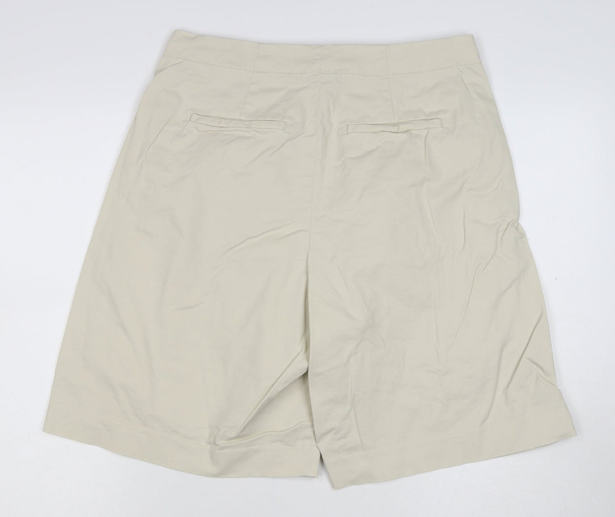 Marks and Spencer Women Beige Size 14 Cotton Stretch Bermuda Shorts