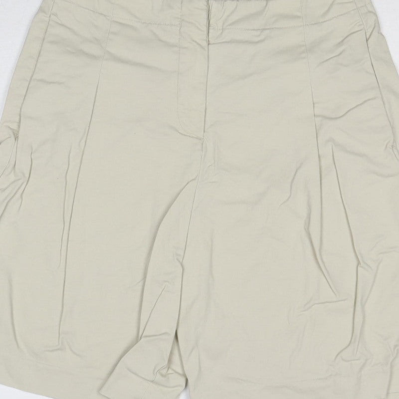Marks and Spencer Women Beige Size 14 Cotton Stretch Bermuda Shorts