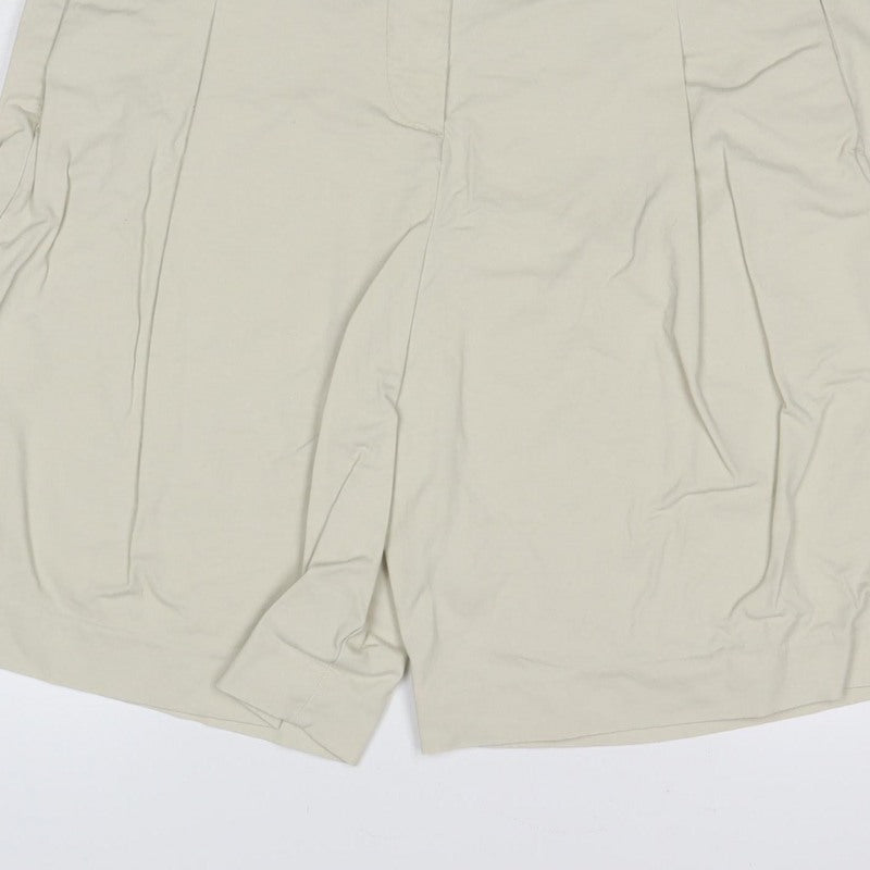 Marks and Spencer Women Beige Size 14 Cotton Stretch Bermuda Shorts