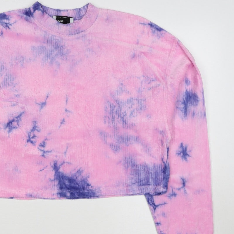 Bershka Women’s Pink Purple Tie-Dye Cropped Pullover Sweatshirt Size S