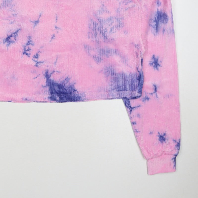 Bershka Women’s Pink Purple Tie-Dye Cropped Pullover Sweatshirt Size S