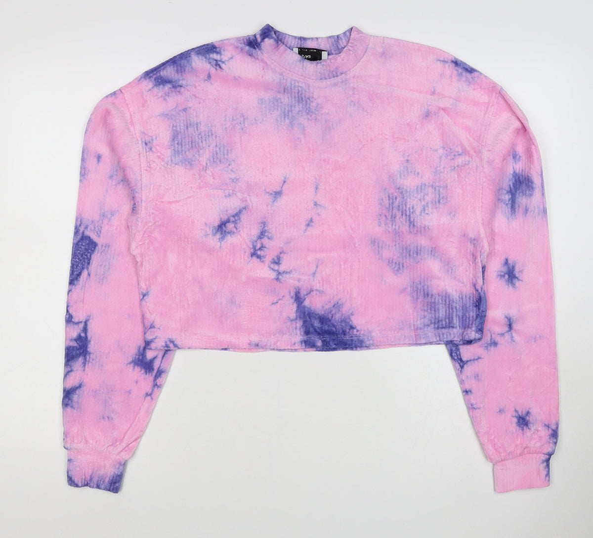 Bershka Women’s Pink Purple Tie-Dye Cropped Pullover Sweatshirt Size S