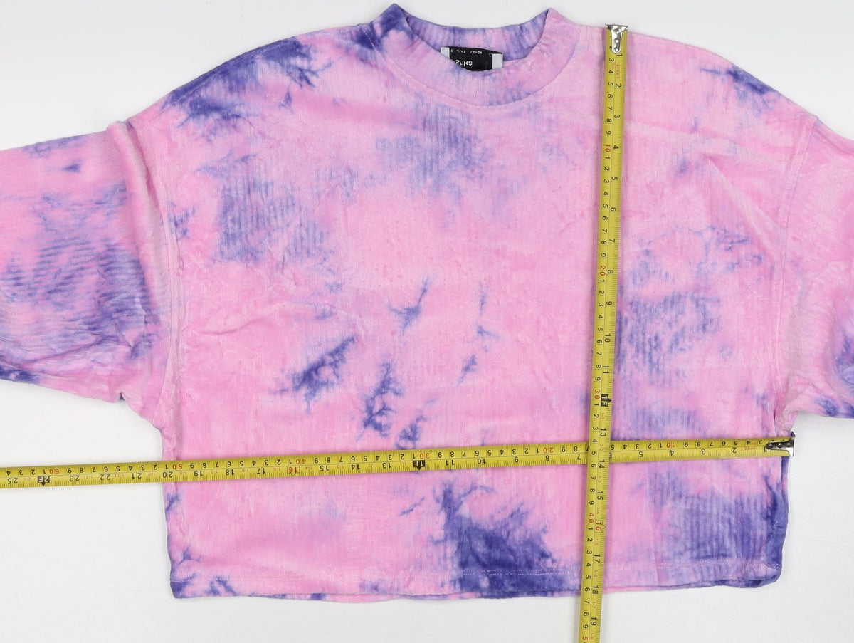 Bershka Women’s Pink Purple Tie-Dye Cropped Pullover Sweatshirt Size S