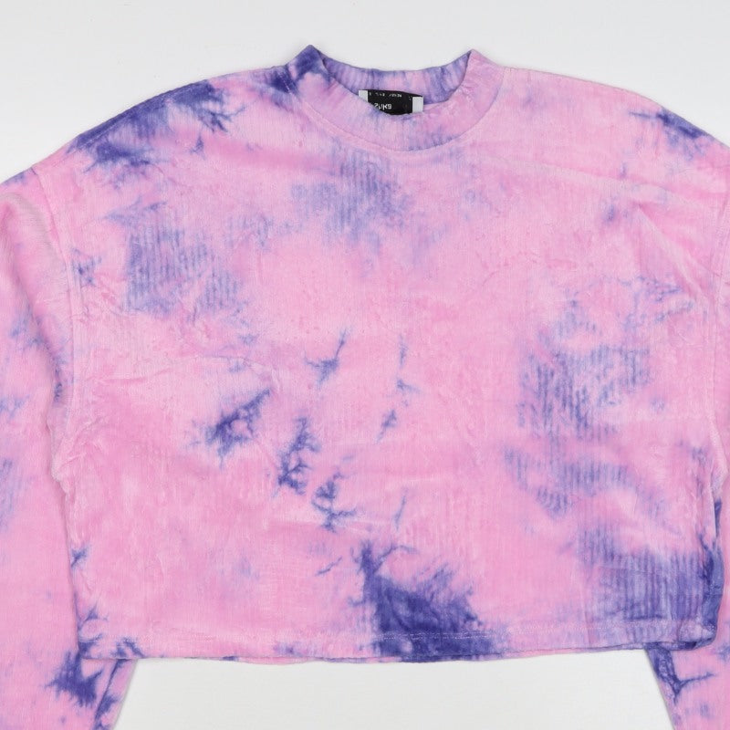 Bershka Women’s Pink Purple Tie-Dye Cropped Pullover Sweatshirt Size S