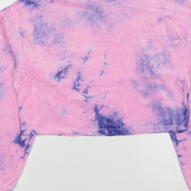 Bershka Women’s Pink Purple Tie-Dye Cropped Pullover Sweatshirt Size S