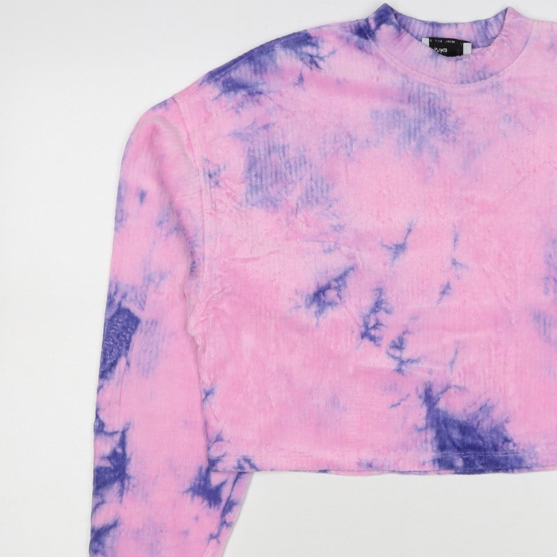 Bershka Women’s Pink Purple Tie-Dye Cropped Pullover Sweatshirt Size S