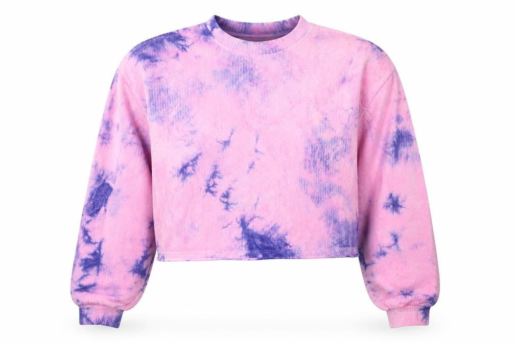 Bershka Women’s Pink Purple Tie-Dye Cropped Pullover Sweatshirt Size S
