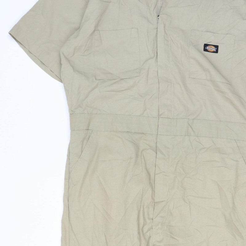 Dickies Men’s Beige L Workwear Coverall Dungarees Logo Zip
