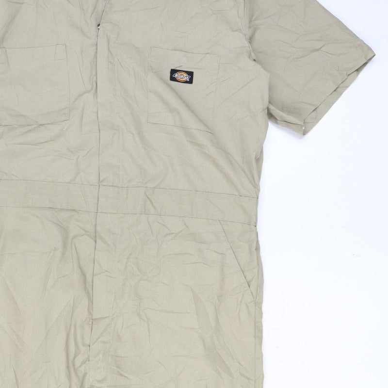 Dickies Men’s Beige L Workwear Coverall Dungarees Logo Zip