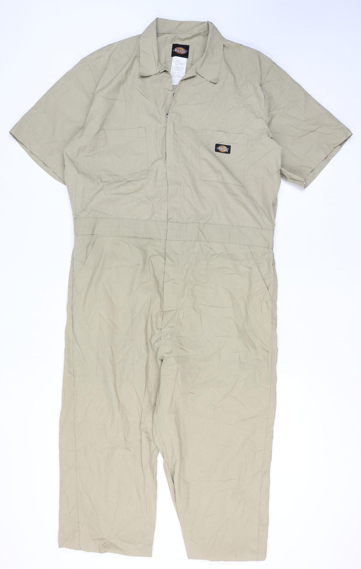 Dickies Men’s Beige L Workwear Coverall Dungarees Logo Zip