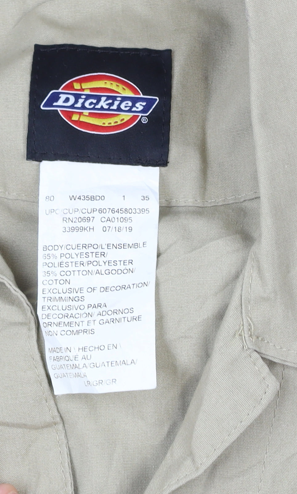 Dickies Men’s Beige L Workwear Coverall Dungarees Logo Zip
