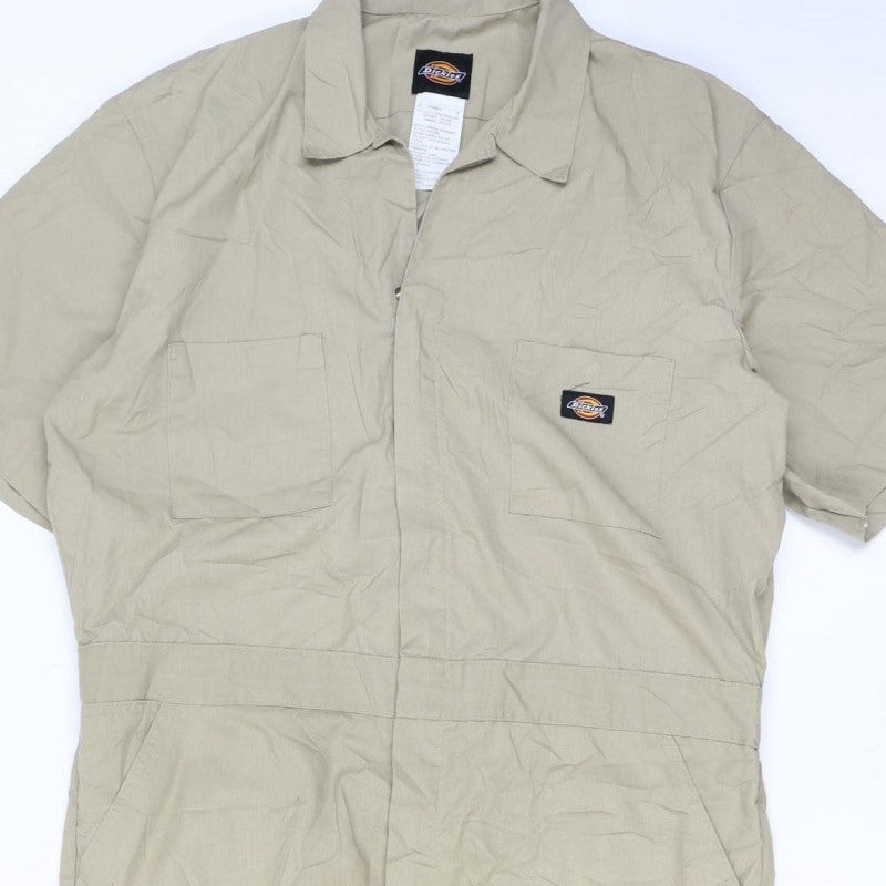 Dickies Men’s Beige L Workwear Coverall Dungarees Logo Zip