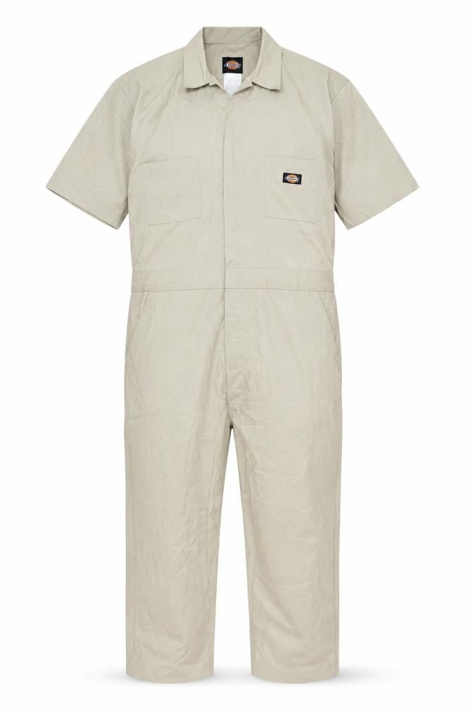 Dickies Men’s Beige L Workwear Coverall Dungarees Logo Zip