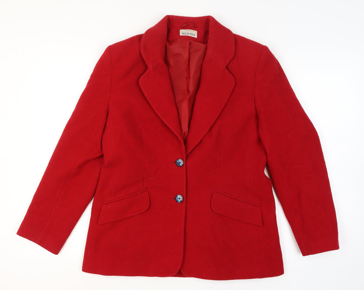 Selective Size 14 Women's Red Wool Cashmere Blend Tailored Blazer 2 Button