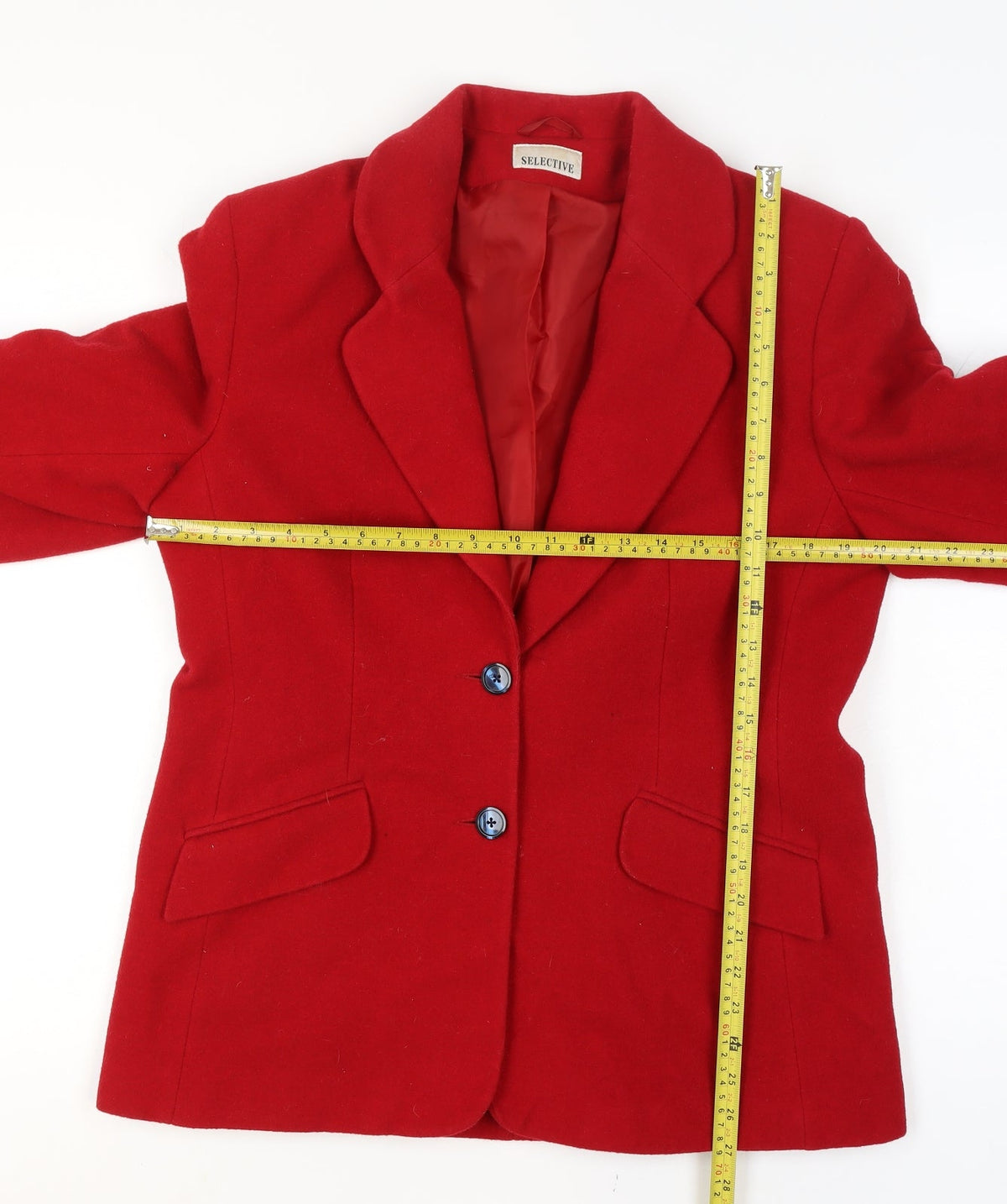 Selective Size 14 Women's Red Wool Cashmere Blend Tailored Blazer 2 Button