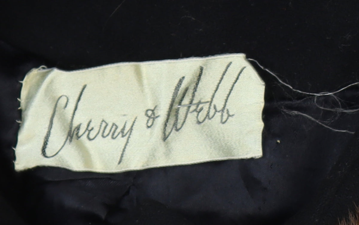 Cherry & Webb Vintage Women's Size 16 Black Long Coat Brown Fur Collar Button Pockets