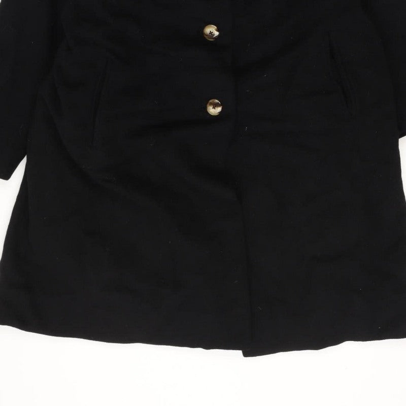 Cherry & Webb Vintage Women's Size 16 Black Long Coat Brown Fur Collar Button Pockets