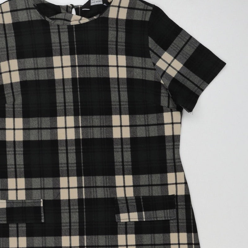 Dorothy Perkins Women Black Check Shift Dress UK 10 3/4 Sleeve