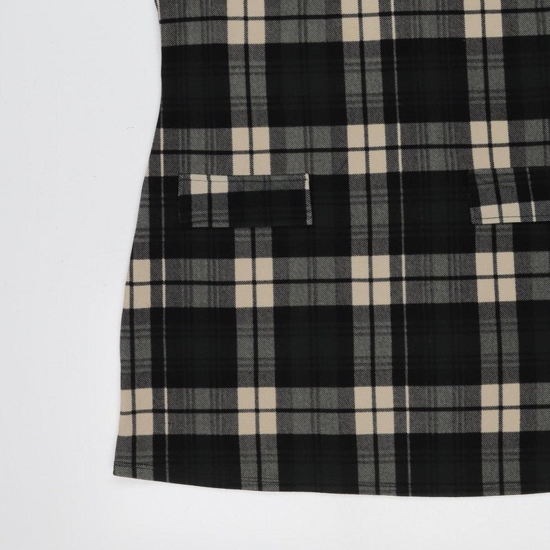Dorothy Perkins Women Black Check Shift Dress UK 10 3/4 Sleeve