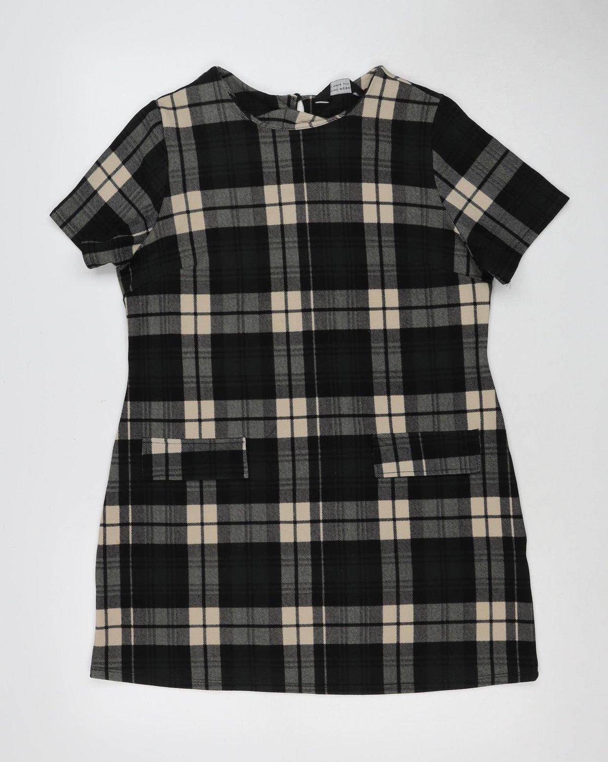 Dorothy Perkins Women Black Check Shift Dress UK 10 3/4 Sleeve