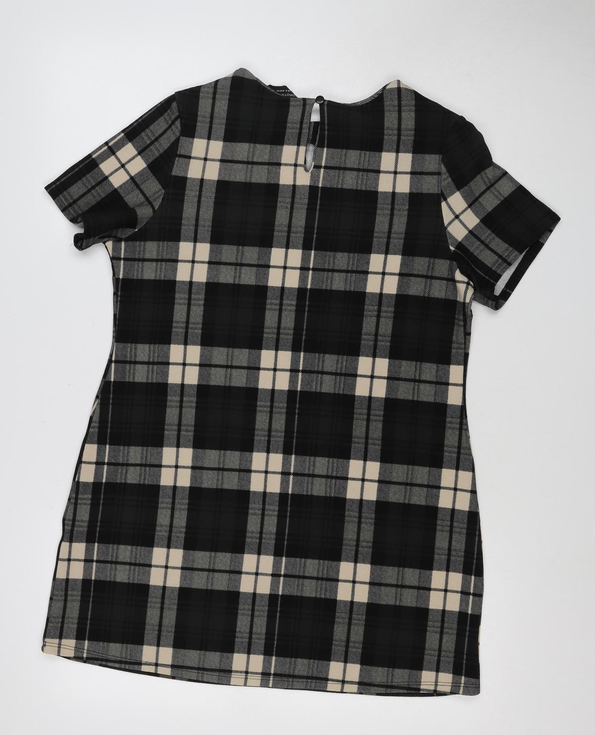 Dorothy Perkins Women Black Check Shift Dress UK 10 3/4 Sleeve