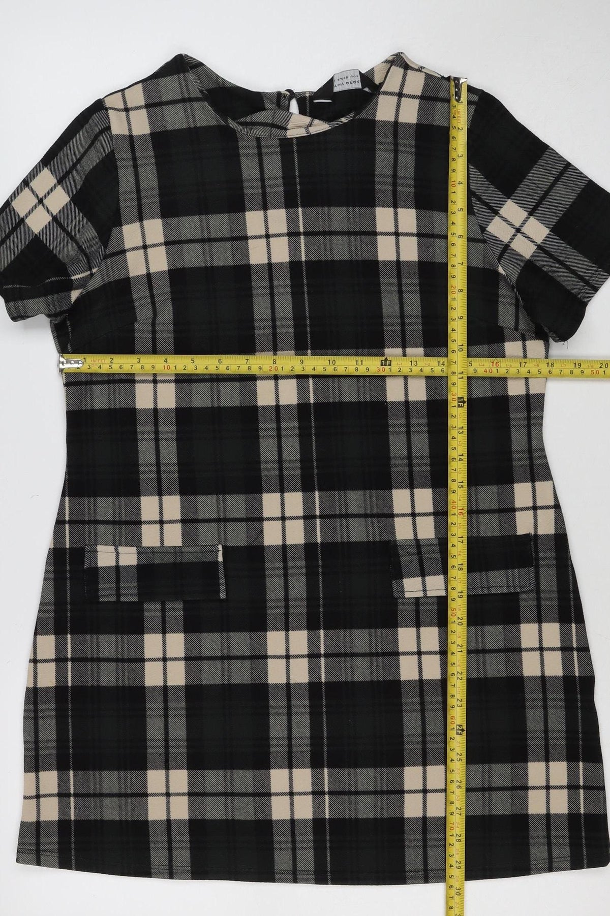 Dorothy Perkins Women Black Check Shift Dress UK 10 3/4 Sleeve