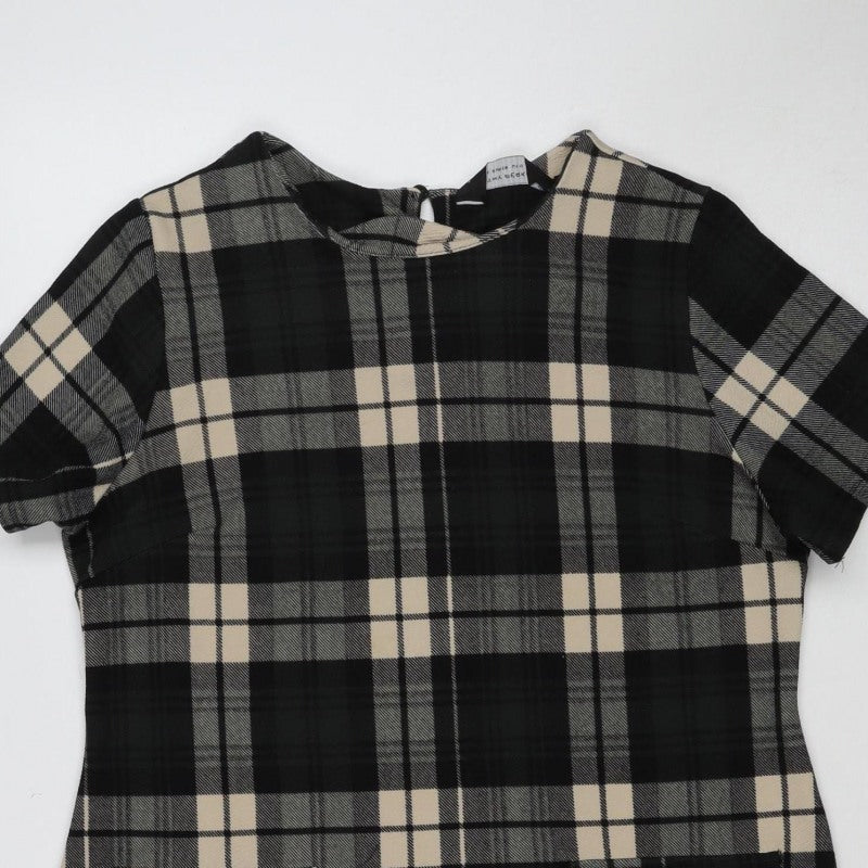 Dorothy Perkins Women Black Check Shift Dress UK 10 3/4 Sleeve