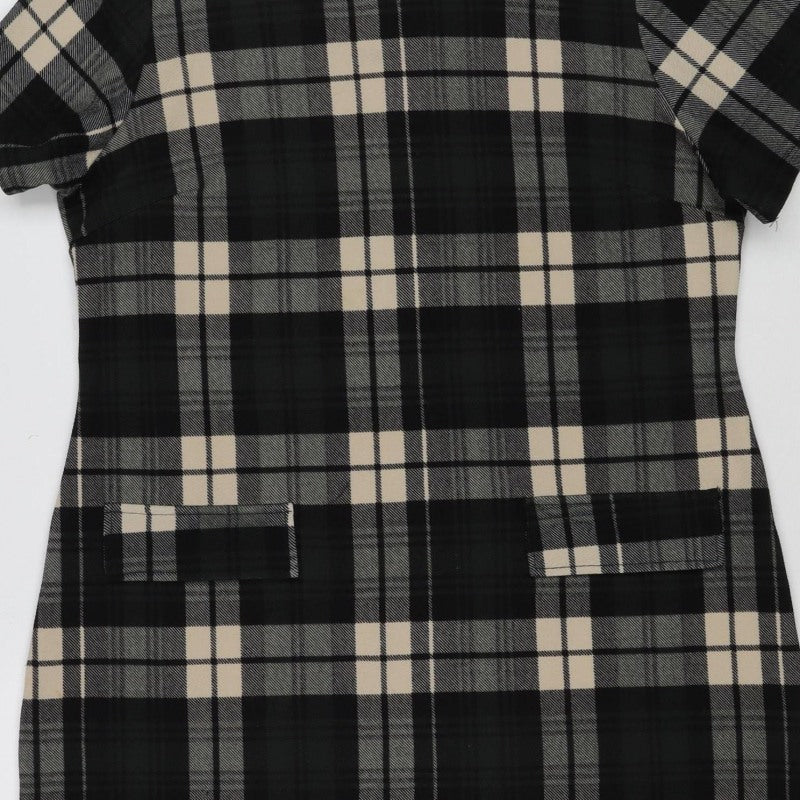 Dorothy Perkins Women Black Check Shift Dress UK 10 3/4 Sleeve