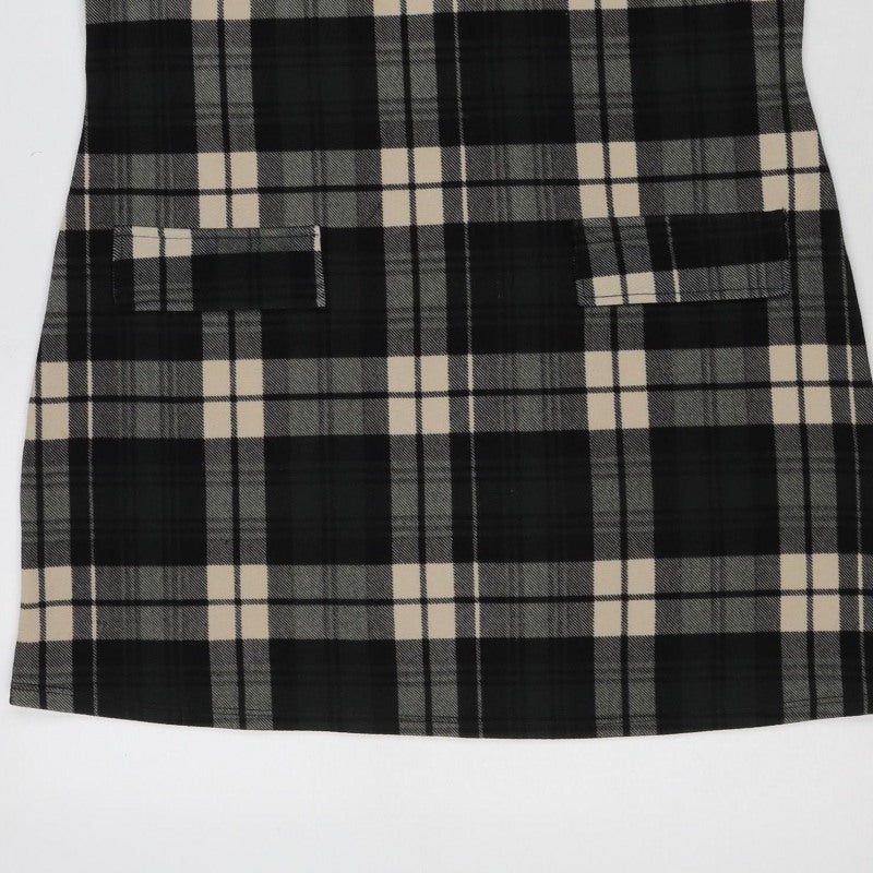 Dorothy Perkins Women Black Check Shift Dress UK 10 3/4 Sleeve