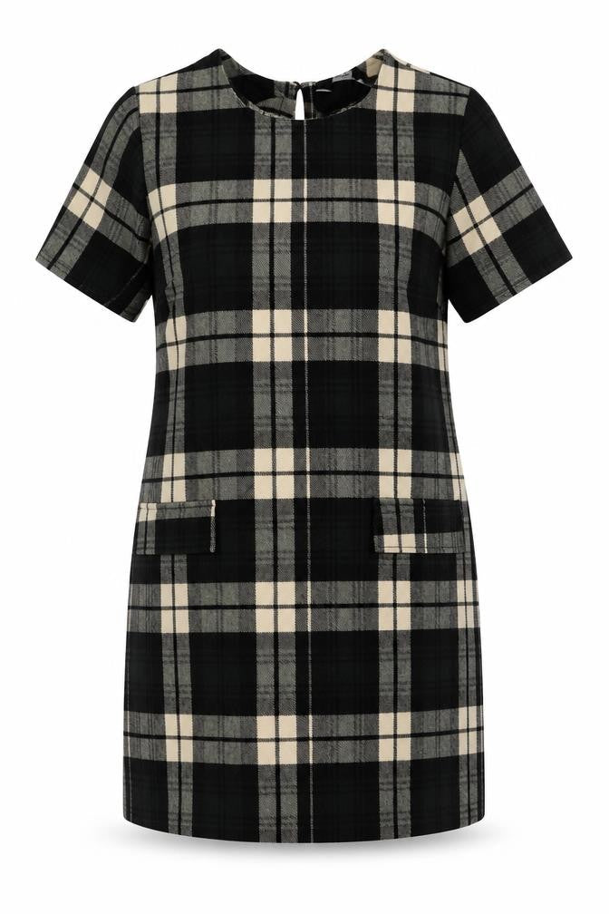 Dorothy Perkins Women Black Check Shift Dress UK 10 3/4 Sleeve