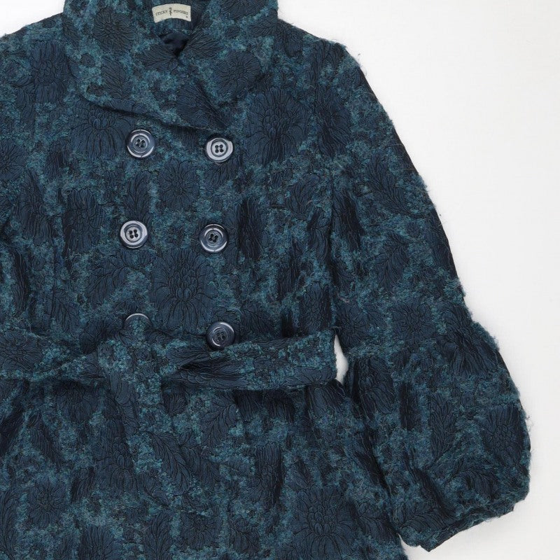 Sticky Fingers Women’s Blue Floral Wool Blend Double-Breasted Pea Coat M