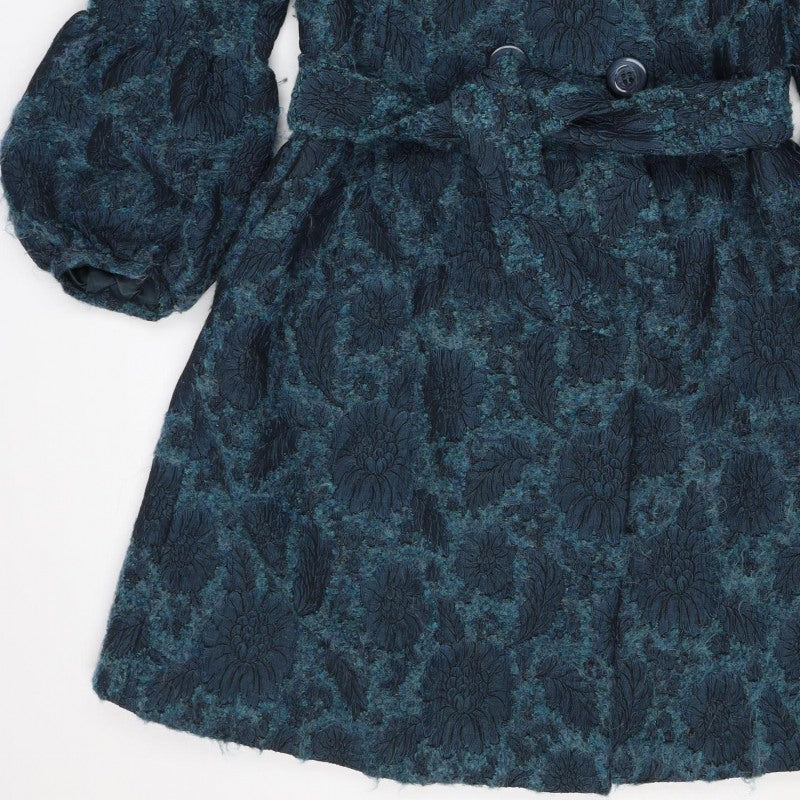 Sticky Fingers Women’s Blue Floral Wool Blend Double-Breasted Pea Coat M
