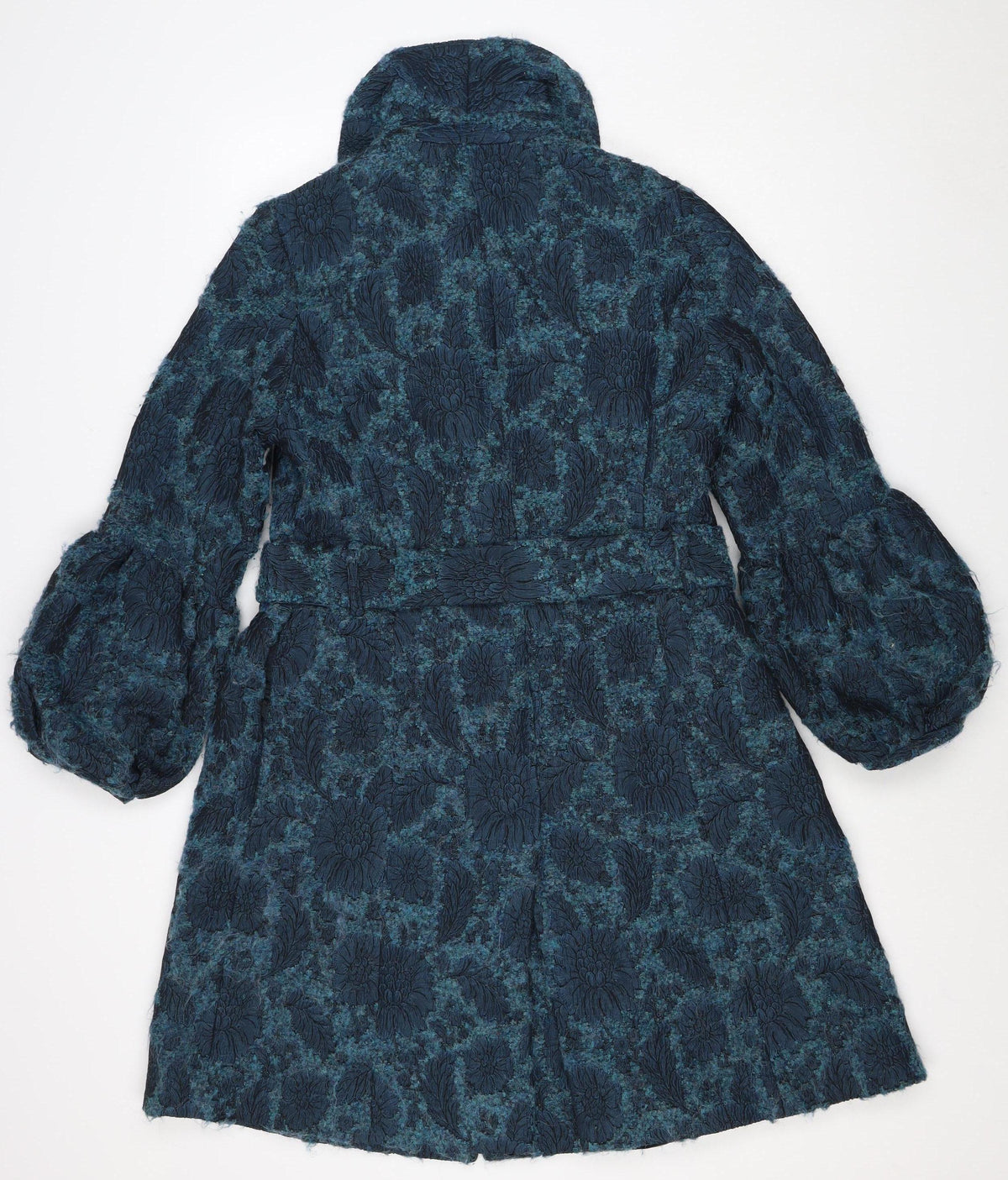 Sticky Fingers Women’s Blue Floral Wool Blend Double-Breasted Pea Coat M