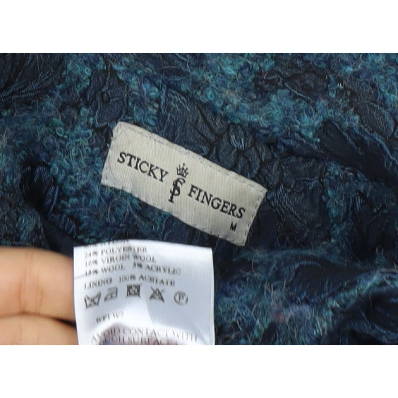 Sticky Fingers Women’s Blue Floral Wool Blend Double-Breasted Pea Coat M