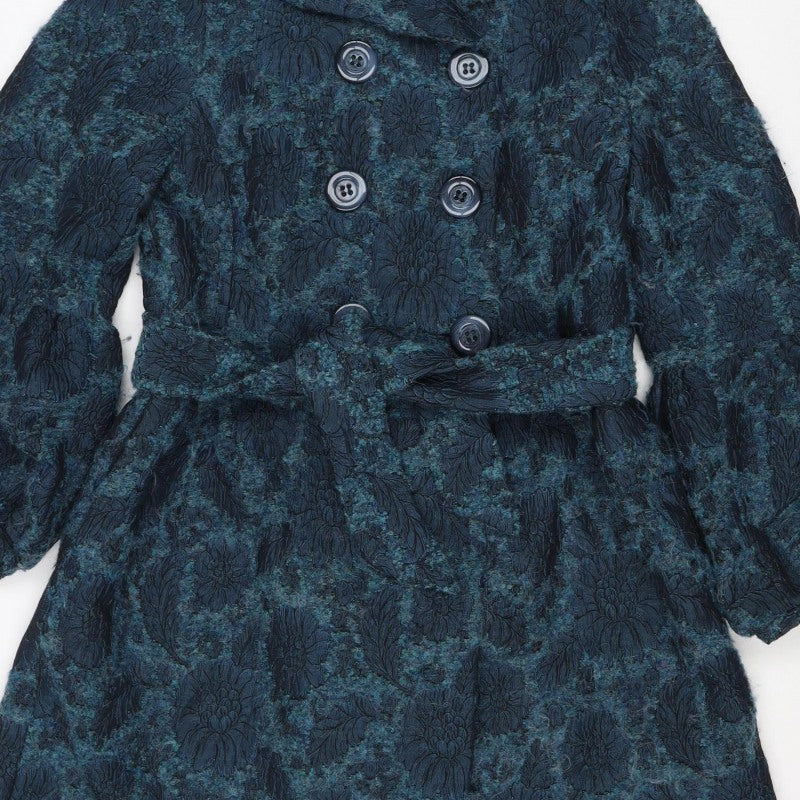 Sticky Fingers Women’s Blue Floral Wool Blend Double-Breasted Pea Coat M