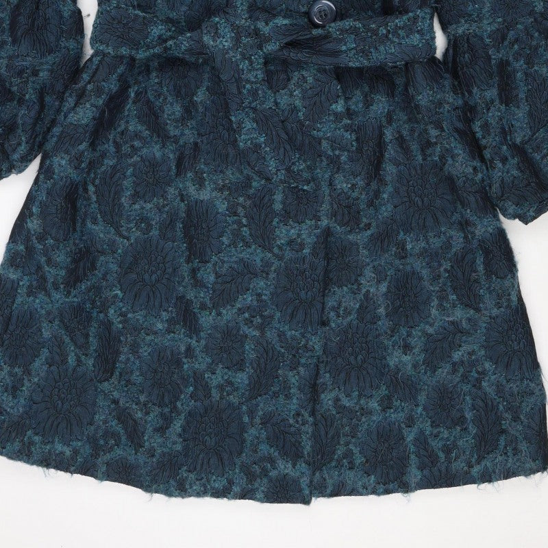 Sticky Fingers Women’s Blue Floral Wool Blend Double-Breasted Pea Coat M