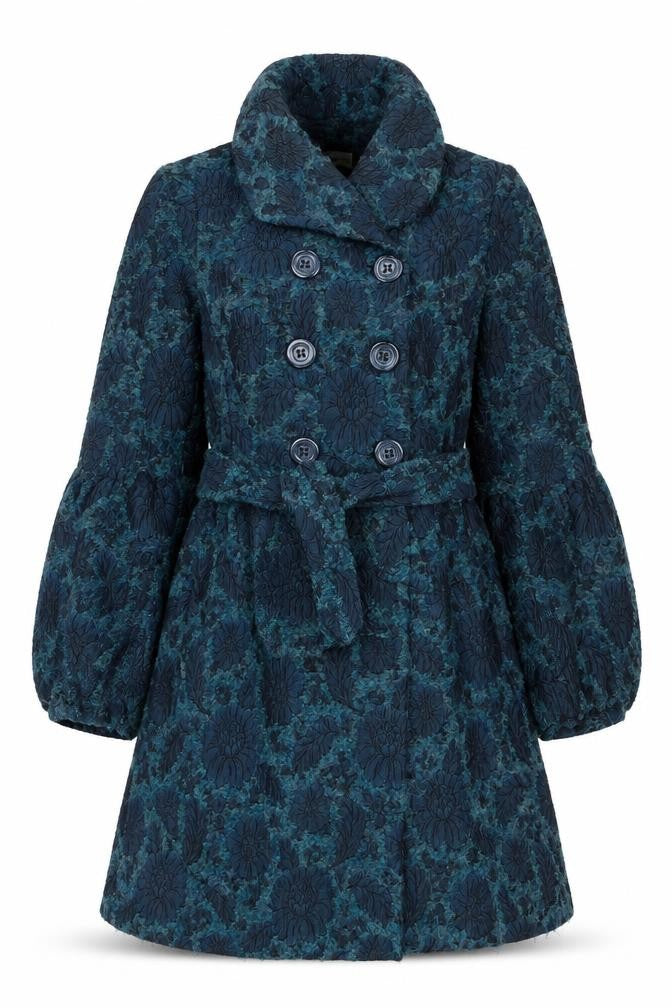 Sticky Fingers Women’s Blue Floral Wool Blend Double-Breasted Pea Coat M