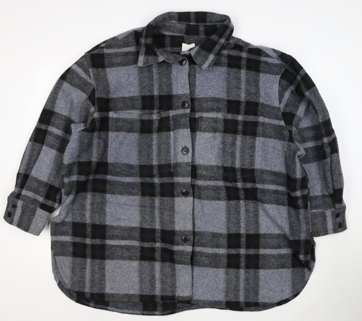 H&M Women Grey XL Basic Plaid Fleece Button Jacket