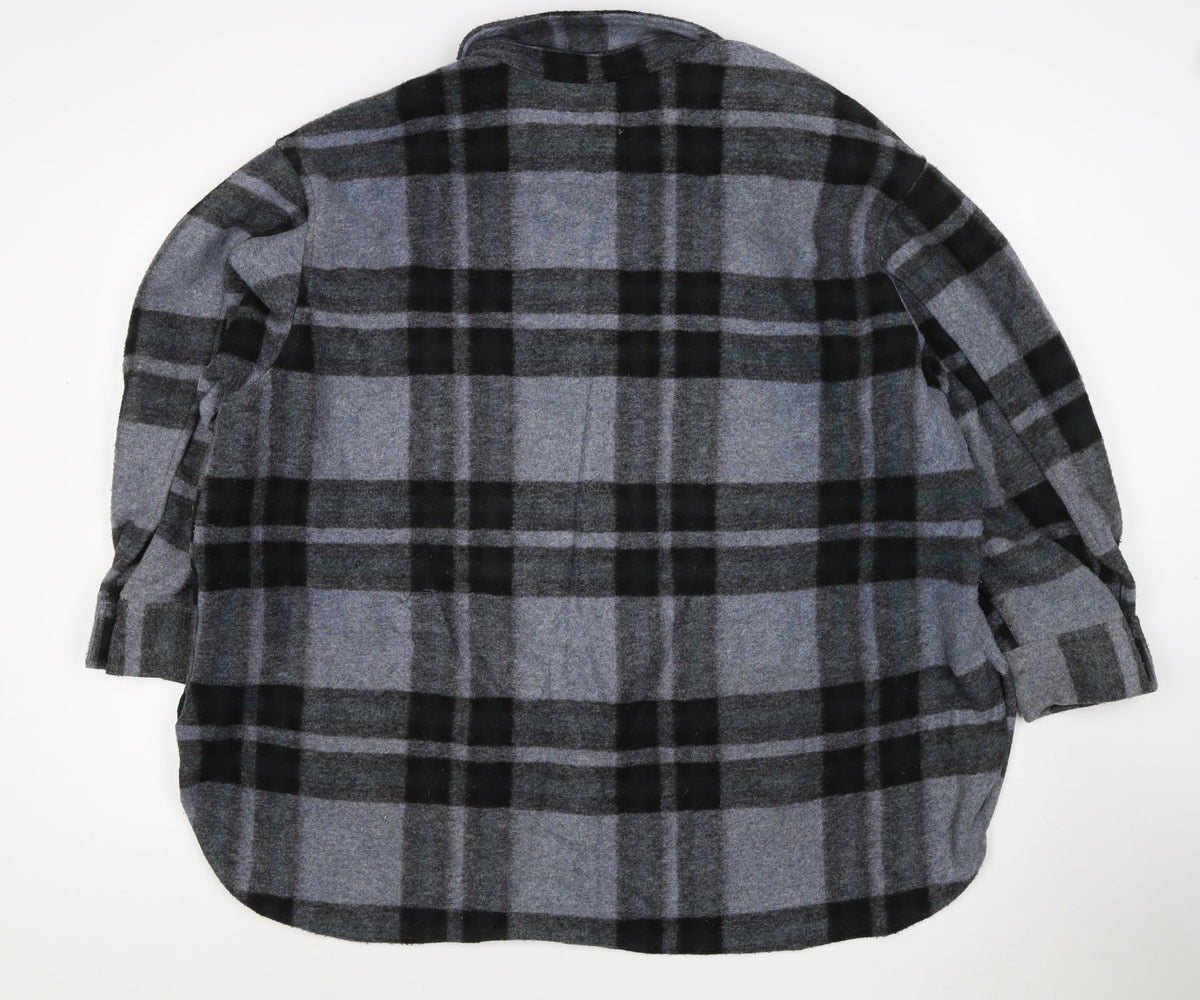 H&M Women Grey XL Basic Plaid Fleece Button Jacket