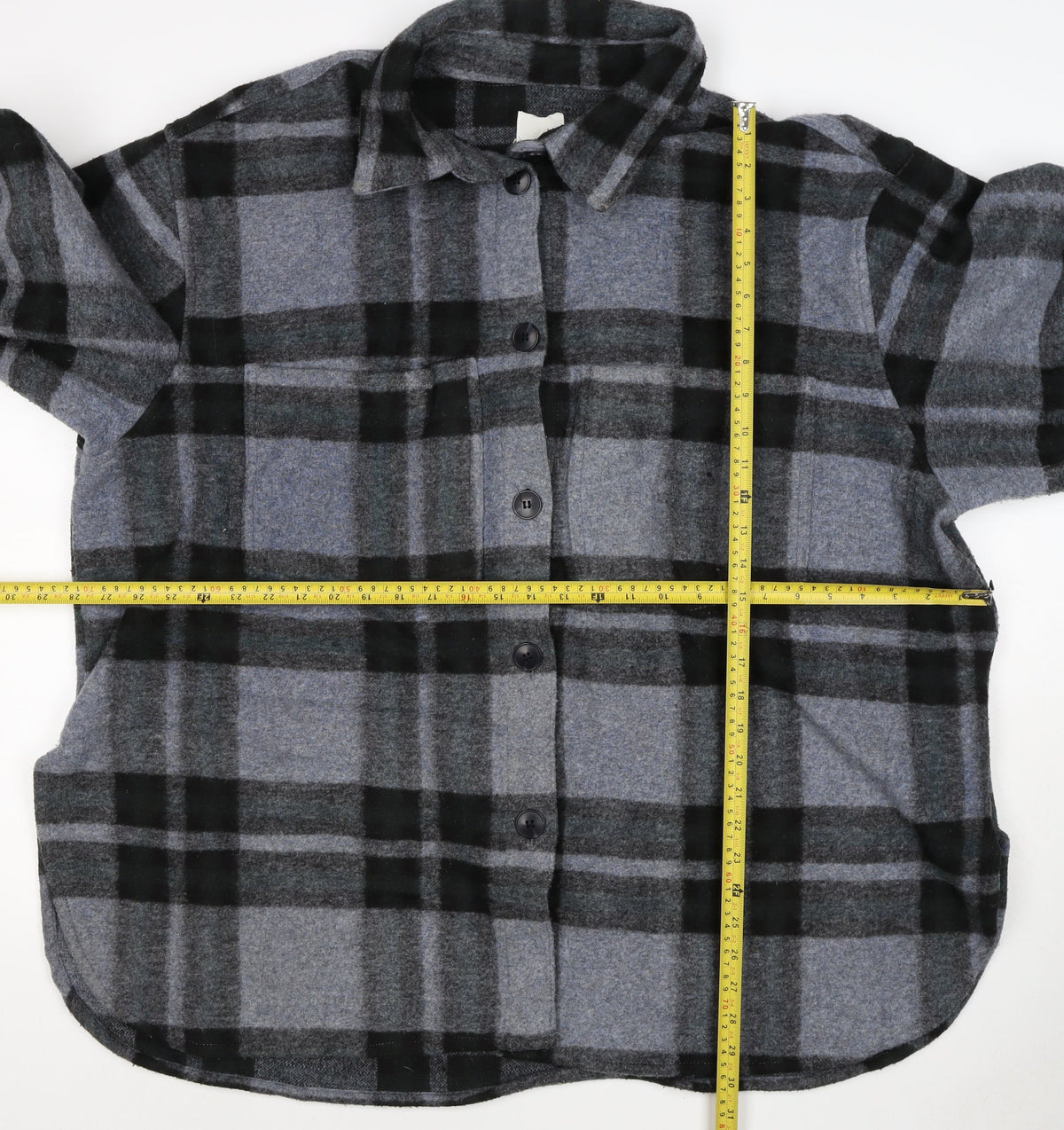 H&M Women Grey XL Basic Plaid Fleece Button Jacket
