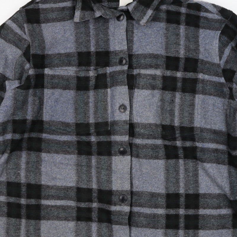 H&M Women Grey XL Basic Plaid Fleece Button Jacket