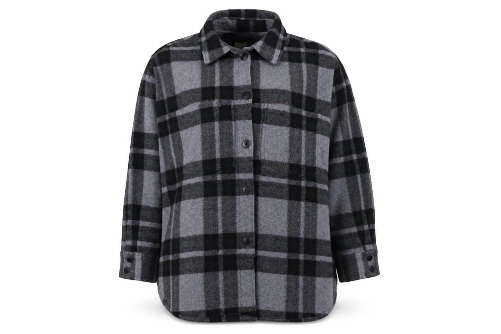H&M Women Grey XL Basic Plaid Fleece Button Jacket