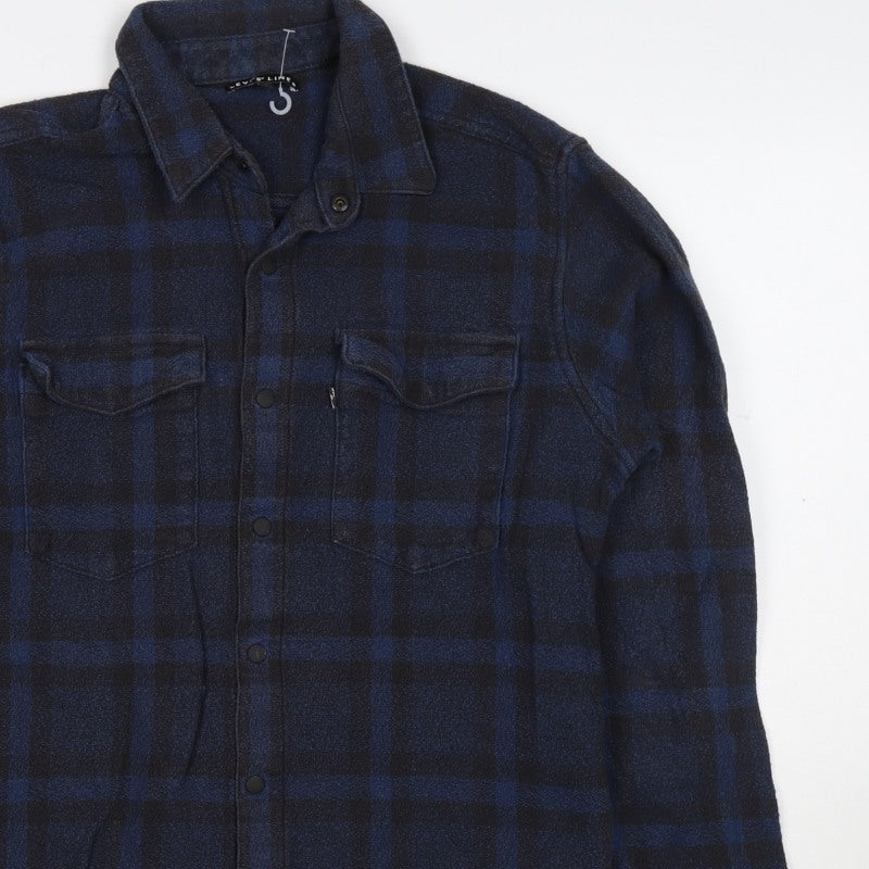 Levi's Line 8 Men's Blue Plaid Flannel Snap Shirt Size S